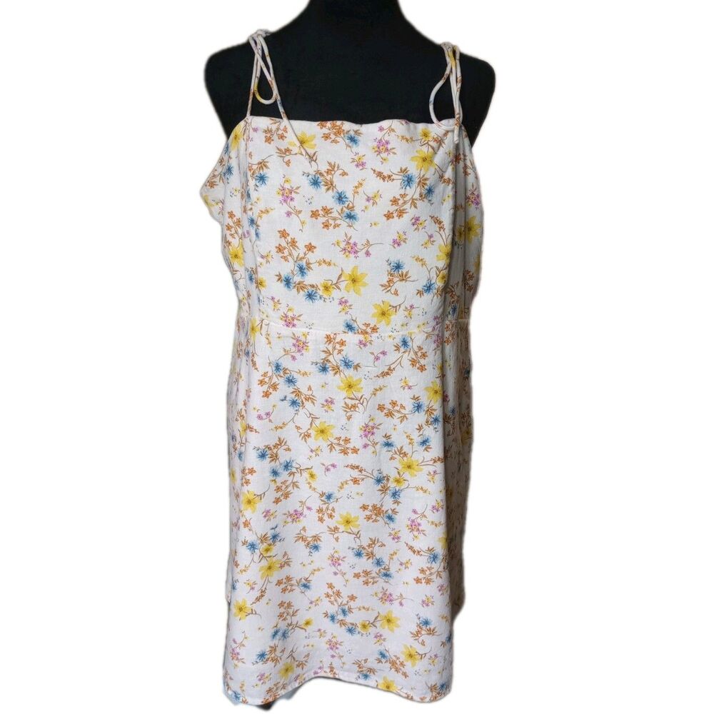 Old Navy Women's XXL Cream/Pastel Floral Linen Blend Midi Sun Dress